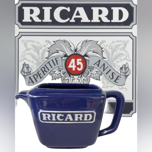 Vintage Ricard Water Pitcher, Blue Ceramic Barware - Picture 1 of 10
